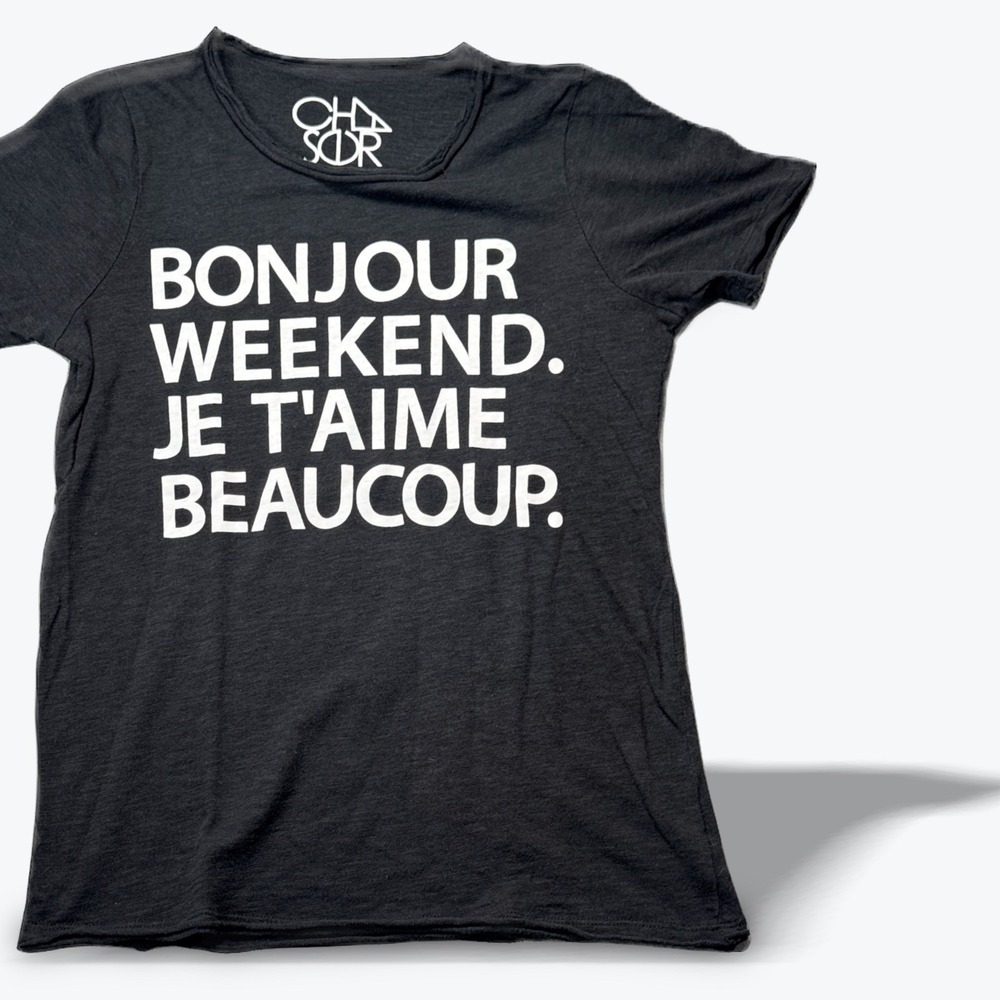 Chaser Graphic Tee Bonjour Weekend Je T'aime Beaucoup Black XS‎